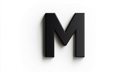 3D letter "M" freestanding on white background, alphabetic symbol, black.