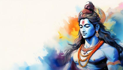 Lord Shiva diwali watercolor blue color close-up card