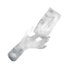 Watercolor illustration icon by hand and abstract device, isolation on a white background