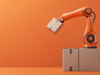 Automated warehouse with robotic arms sorting packages, efficiency in supply chain, modern logistics