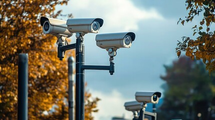 A smart city surveillance system ensuring public safety with AI-powered cameras and real-time monitoring. AI Surveillance Cameras and Live Monitoring for Public Safety in a Smart City.