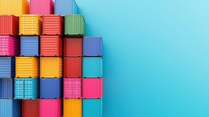 Obraz premium High-detail image of shipping containers stacked at a port, global logistics and trade, supply chain dynamics