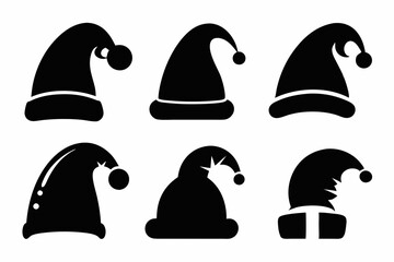 Christmas hat silhouette, santa claus hat icon set