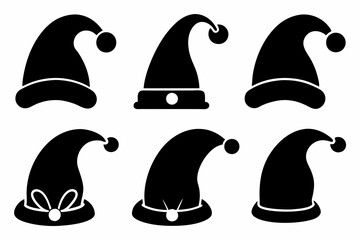 Christmas hat silhouette, santa claus hat icon set