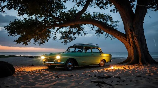 car on the beach