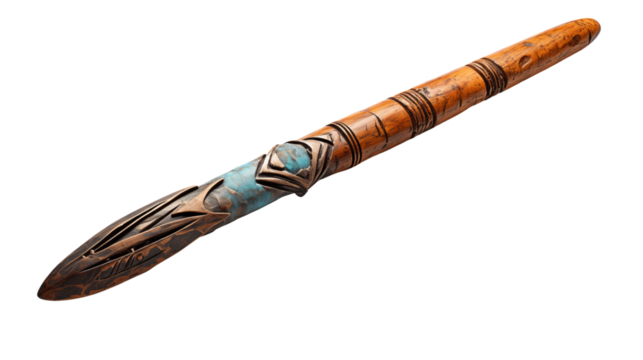 ancient primitive hand spear, studio view, isolated on transparent background.