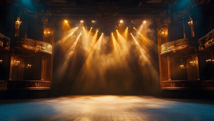 A bright light shining on an empty stage