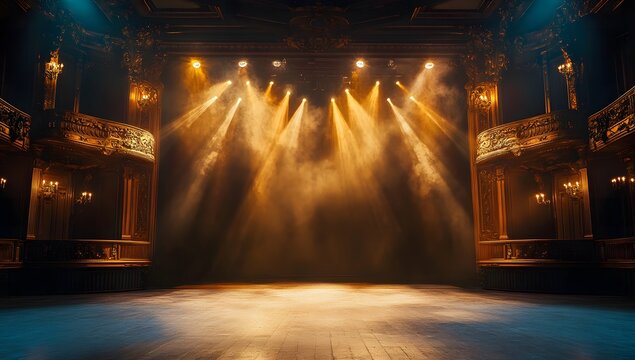 A bright light shining on an empty stage