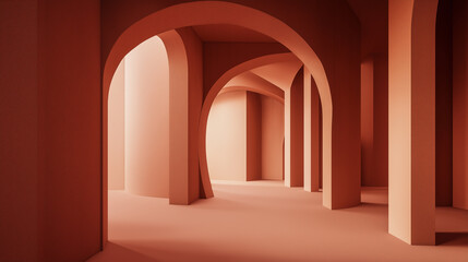 Futuristic architecture with curved shapes, arches and columns.