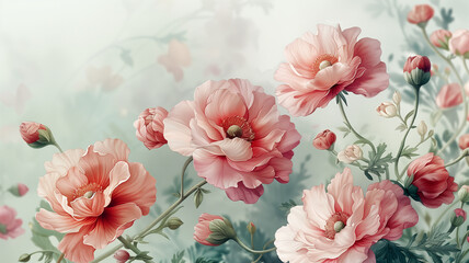 A delicate and romantic floral arrangement featuring a cluster of soft pink and white roses. The lush petals and vibrant colors