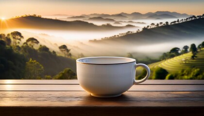 Cup of coffee with view, Generated image