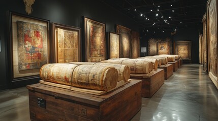 Museum Exhibit of Ancient Rolled Scrolls