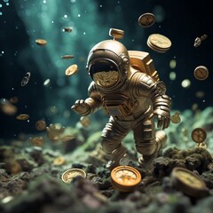 Fantasy coin diving exploring depth of finances concept of analysis