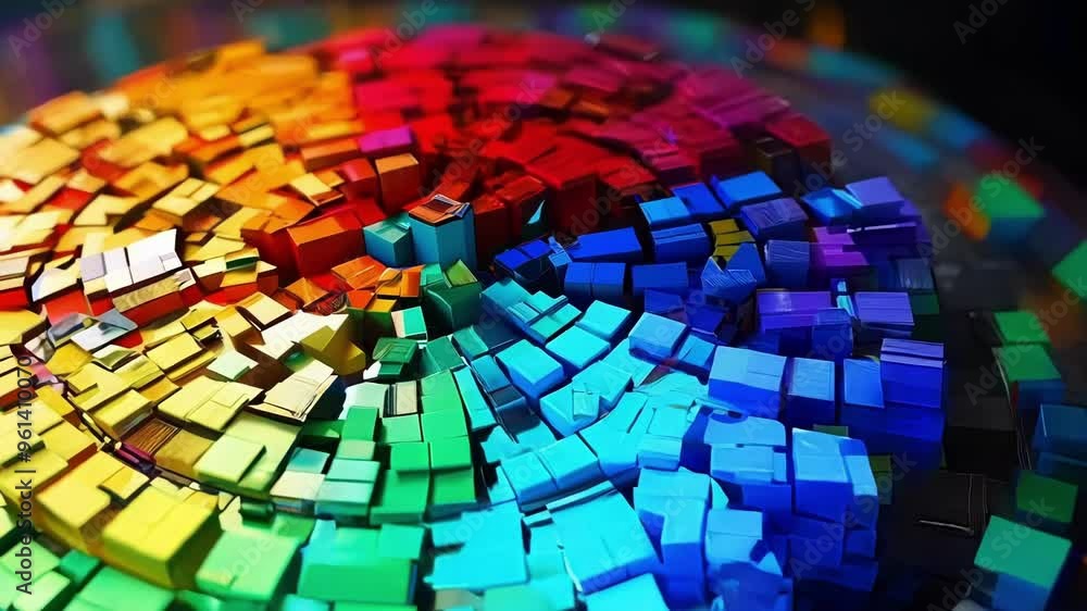 Poster colorful 3d pie chart is presented on a dark background with additional charts and graphs, represent