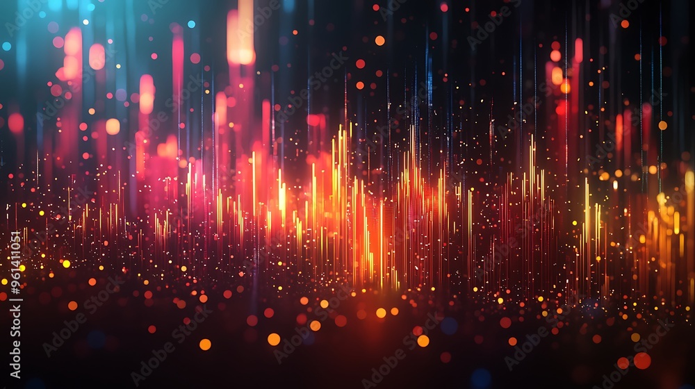 Poster a technology-themed abstract background with colorful lights and bokeh, capturing the essence of inn
