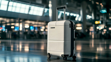 Obraz premium futuristic smart suitcase with built-in GPS and digital locks, showcased in a high-tech airport setting