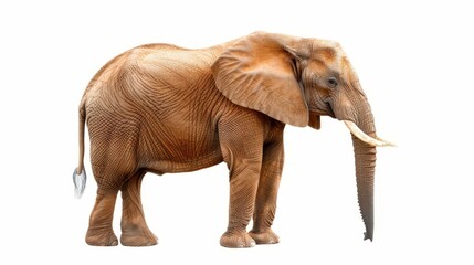 Obraz premium A majestic elephant stands tall, showcasing its massive body on a white background, symbolizing wildlifes grandeur.