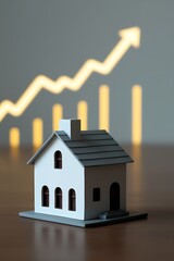 Real Estate Growth Concept with Illuminated House Model and Rising Graph - Investment and Market Value Increase
