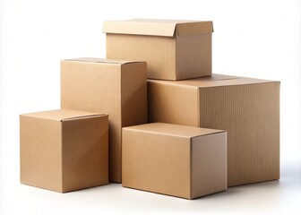 Fototapeta premium * High-quality images of cardboard boxes varying in size, isolated on a crisp white background with precise clipping