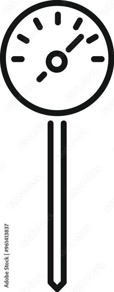 Poster minimalist analog thermometer icon depicting hot temperature with its pointer, ideal for weather con