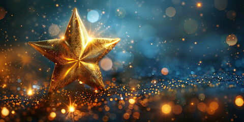 Golden Christmas and New Year starry background with lights and sparkles
