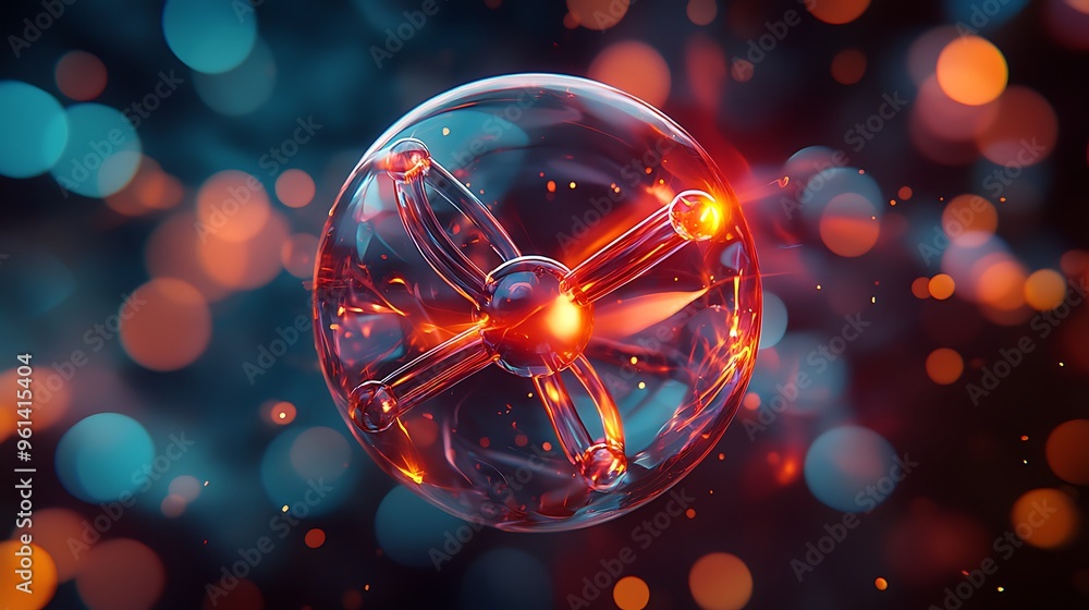 Poster an abstract glowing sphere adorned with bokeh lights, radiating a mesmerizing glow.
