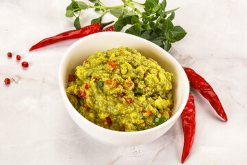 Guacamole with avocado, tomato and chili