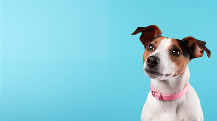 Jack Russell dog looking at the camera isolated on blue background