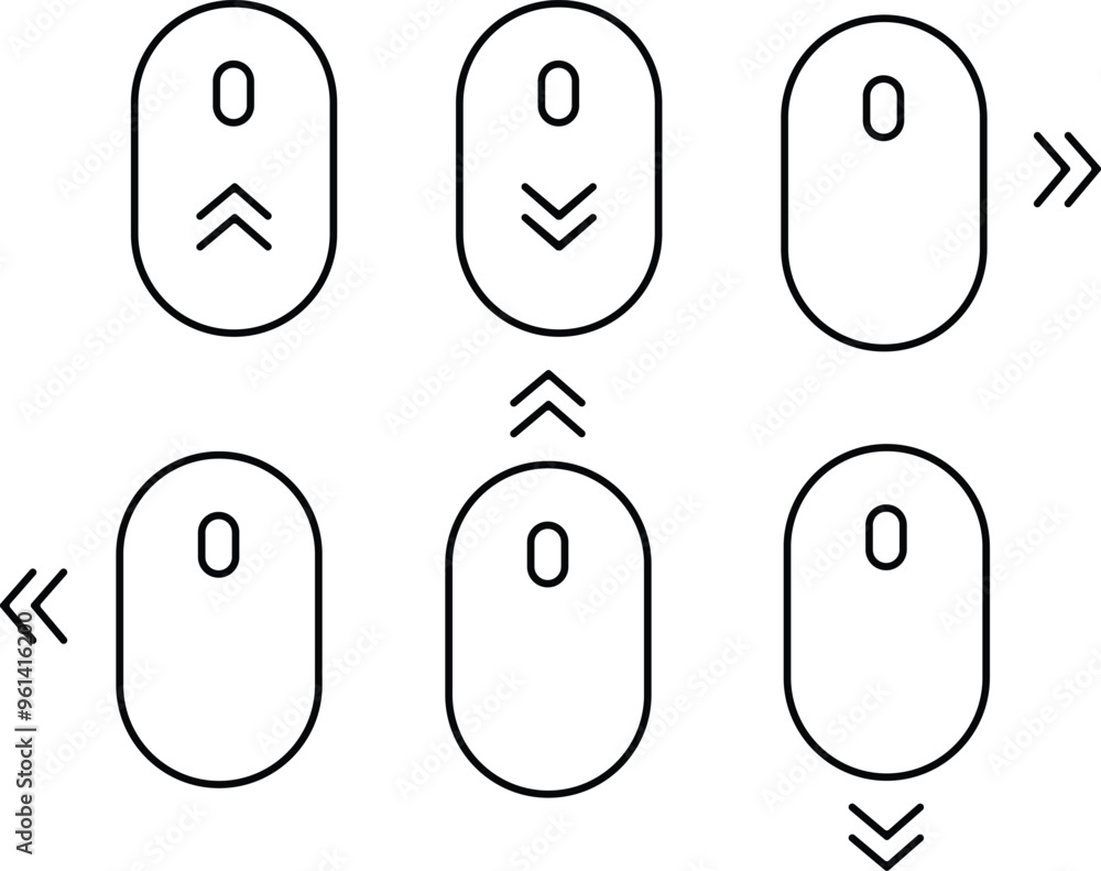 Poster scroll mouse icons set in black outline styles. swipe mouse signs vectors illustration. modern picto