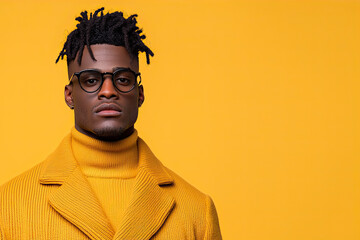 Fototapeta premium African American Man wearing glasses and a yellow coat