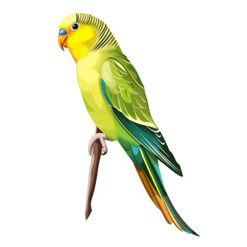 recommend clip art: A yellow and green parakeet perched on a branch.