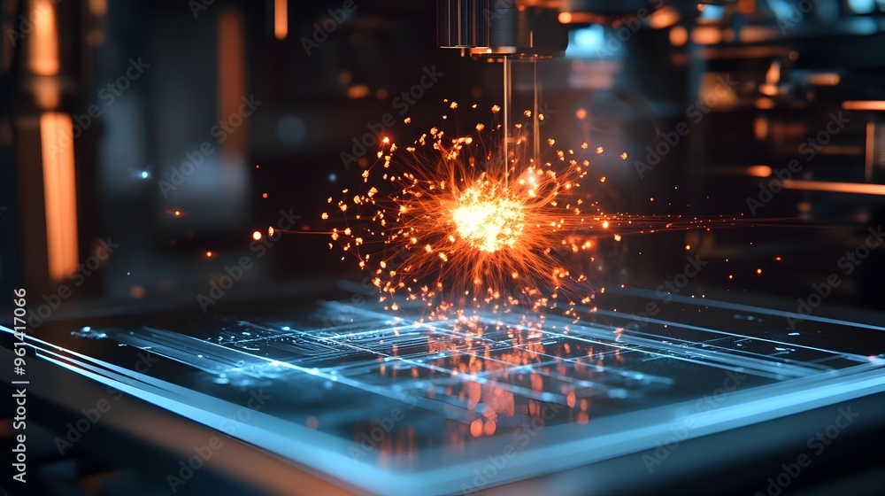 Poster holographic display showcasing the complex interaction and collision of particles within a physics s