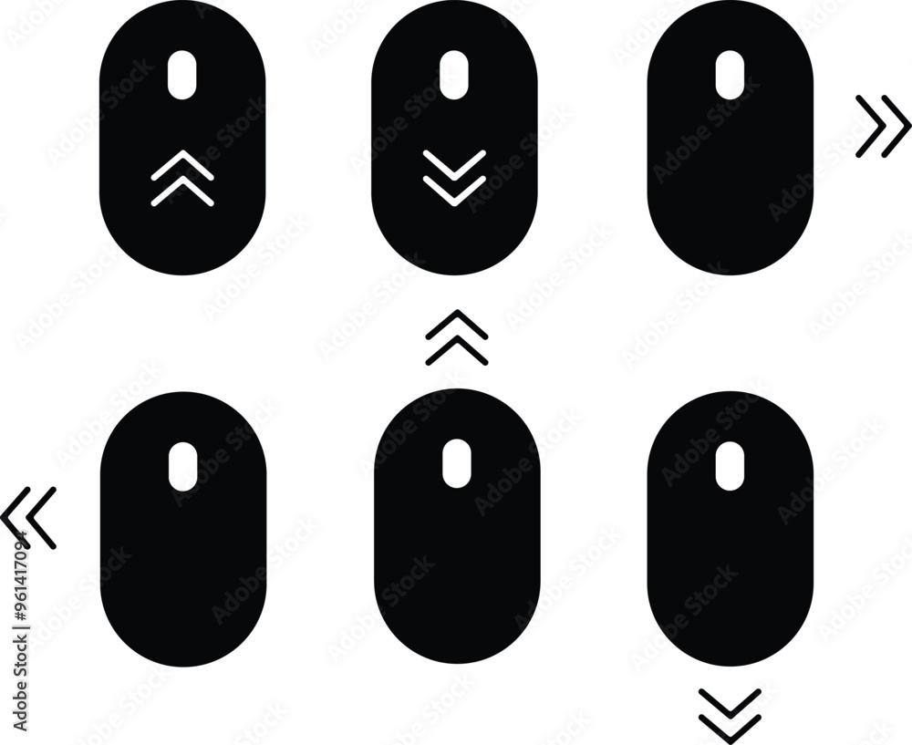 Poster scroll mouse icons set in trendy black flat styles. swipe mouse sign vectors illustration. modern pi
