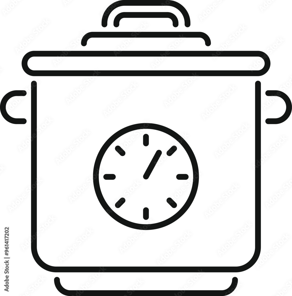 Poster line art vector icon of a slow cooker with its timer showing the remaining cooking time