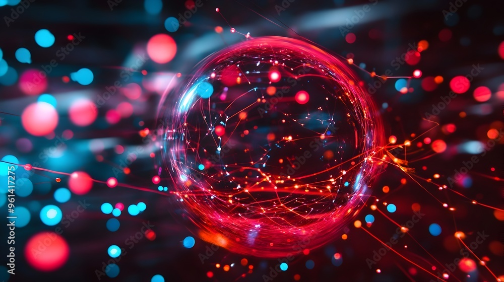 Poster holographic visualization of a quantum mechanics simulation showcasing the behavior of entangled par