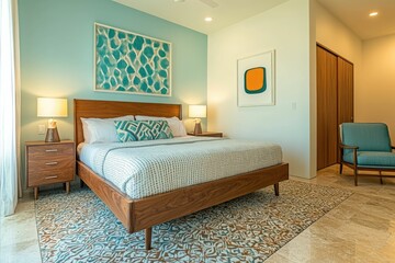 Modern bedroom interior design with a mid century feel