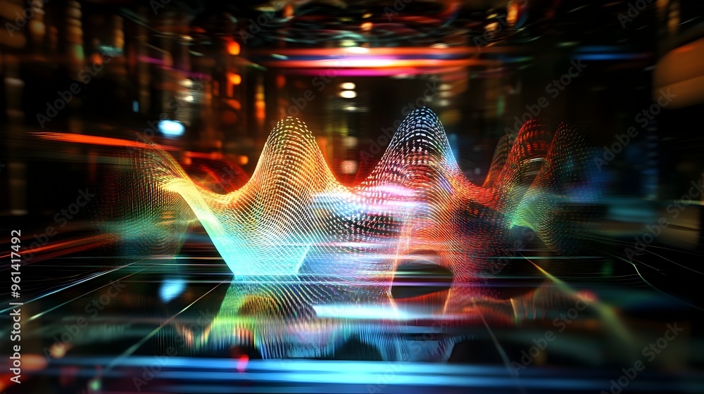 Poster holographic visualization showcasing the propagation of sound waves through different mediums in a c
