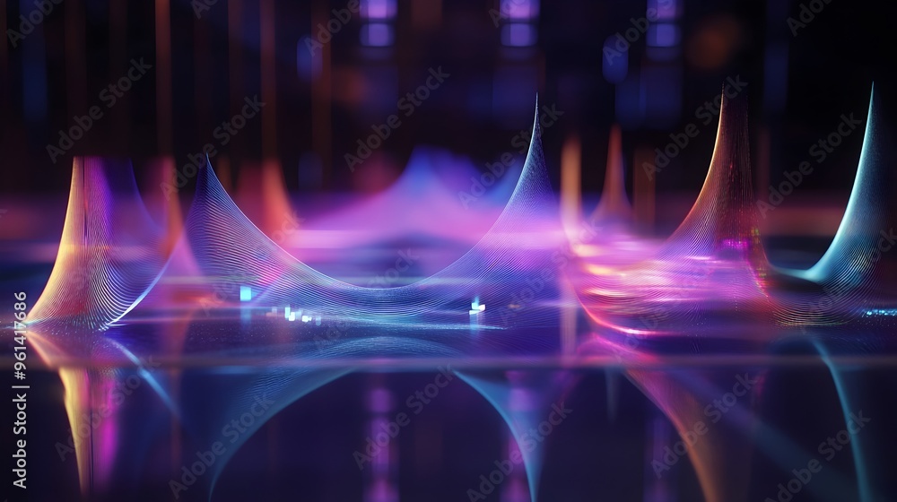 Poster holographic visualization depicting the propagation of sound waves through various mediums in a phys