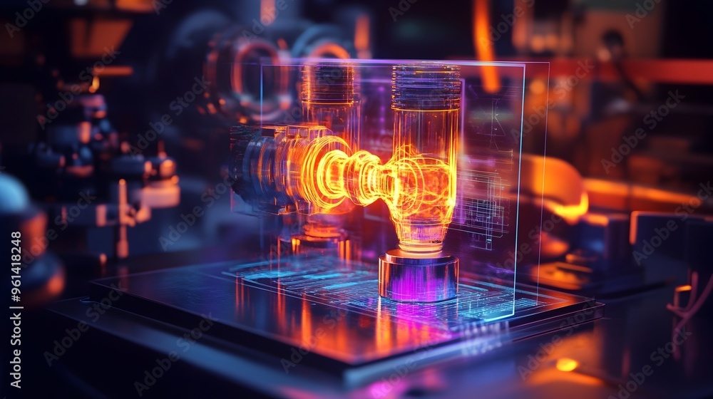 Poster a futuristic holographic display showcasing the fundamental principles of thermodynamics including a