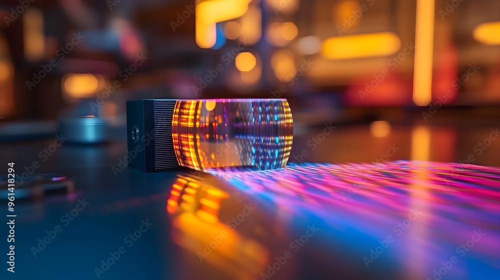 Poster stunning hologram display showcasing the mesmerizing refraction of light through a prism in a captiv
