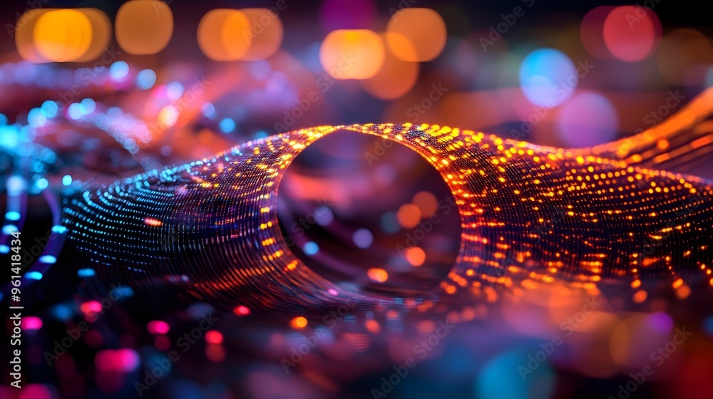 Poster holographic visualization depicting the wave particle duality of electrons in a physics model showca
