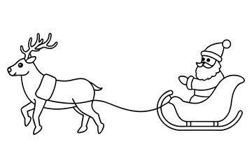 Santa Claus flies in a sleigh with reindeer over the city. Christmas silhouette. Template for laser or paper cutting, printing on T-shirts, mugs. Vector illustration.