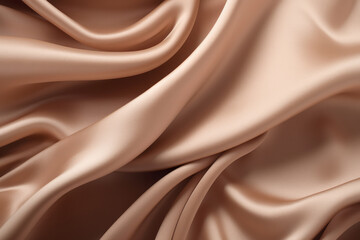 Fototapeta premium Processed collage of smooth wavy beige light brown satin silk cloth fabric texture. Background