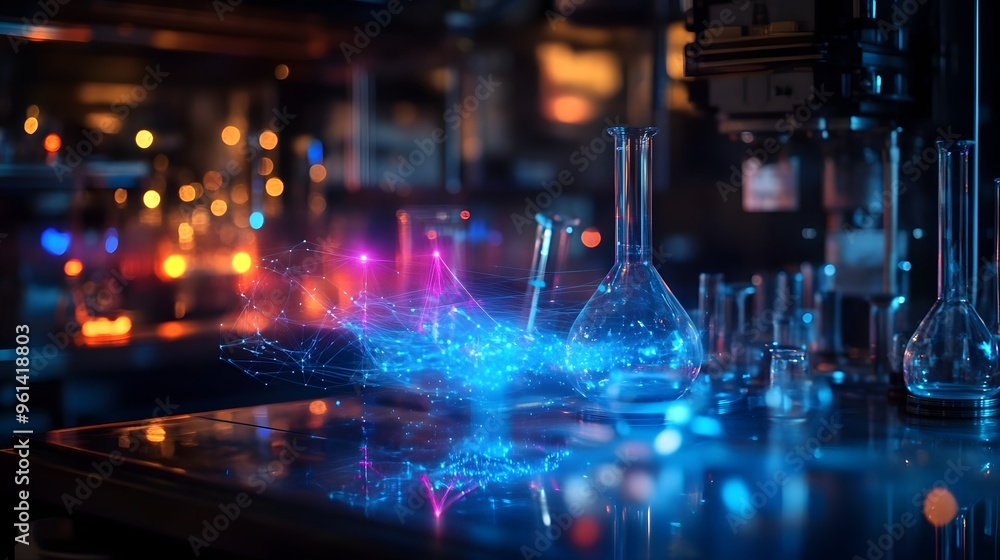Poster a hologram showcasing the unique properties of superconductors during a physics experiment illustrat