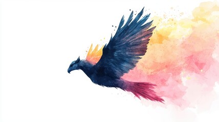 Obraz premium A stunning watercolor depiction of a bird in flight, showcasing vibrant colors and dynamic movement.