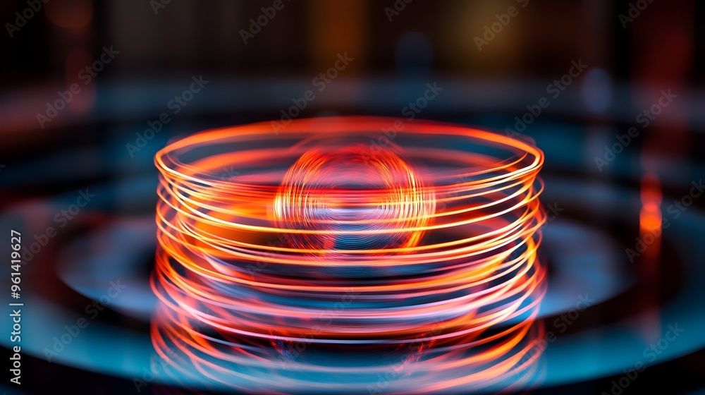 Poster holographic visualization showcasing the doppler effect with moving sound sources in a physics simul