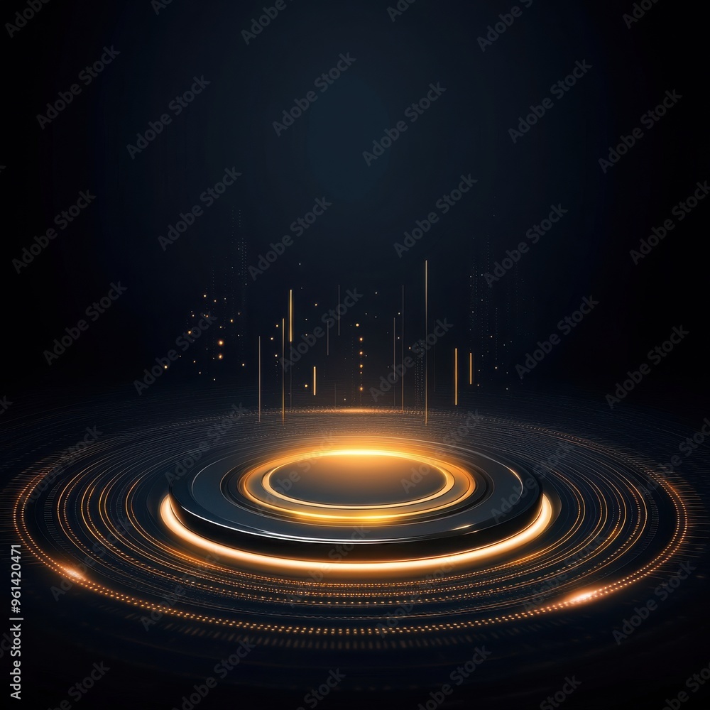 Poster futuristic digital abstract background with glowing circular light effects, technology inspired desi