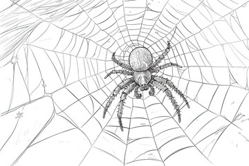 Obraz premium black-and-white illustration of a spider on a web, designed as a coloring page