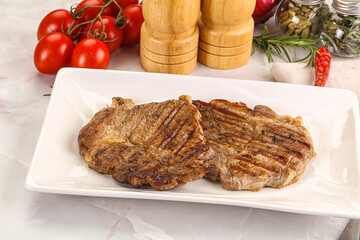 Grilled pork neck sirloin steak