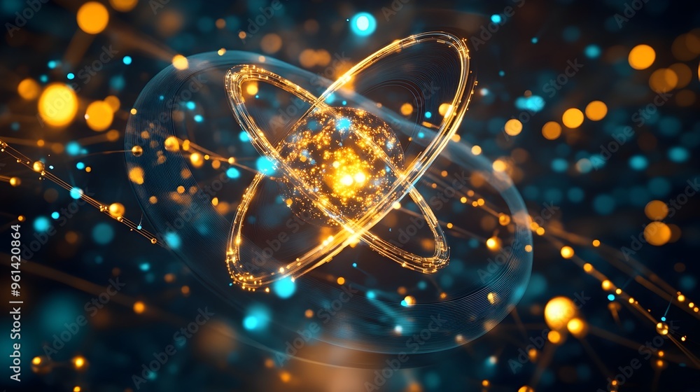 Poster holographic visualization of quantum mechanics in electron orbital simulation a stunning digital rep